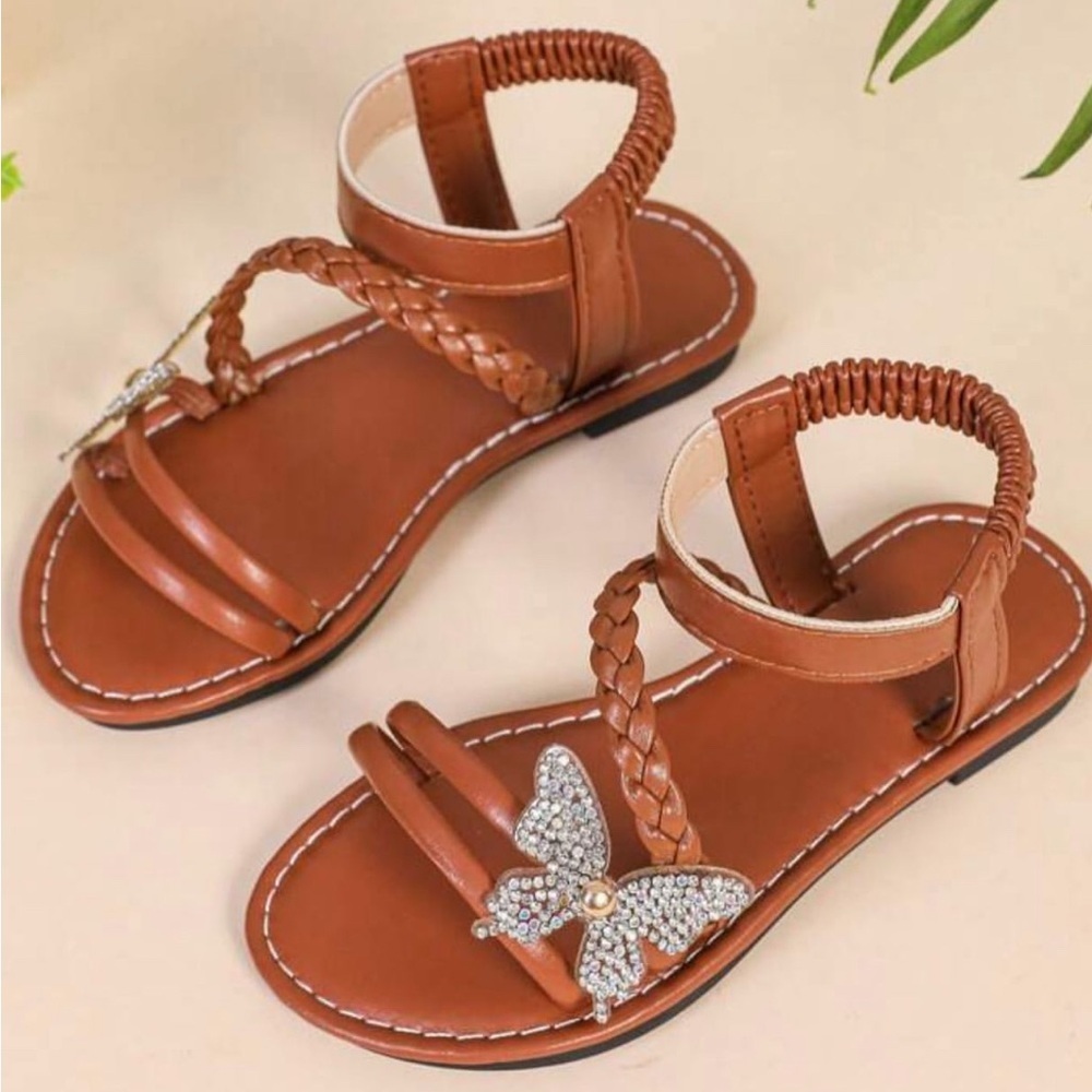 NWT, Tai Zhou Yaohong Trade Co. LTD,Kids Flat Sandals, Brown,Size 11.5,Butterfly